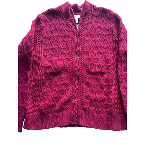 Charter Club Size L Front Zip up Cable Knit Sweater RED Pre-owned, Excellent - Picture 2 of 8